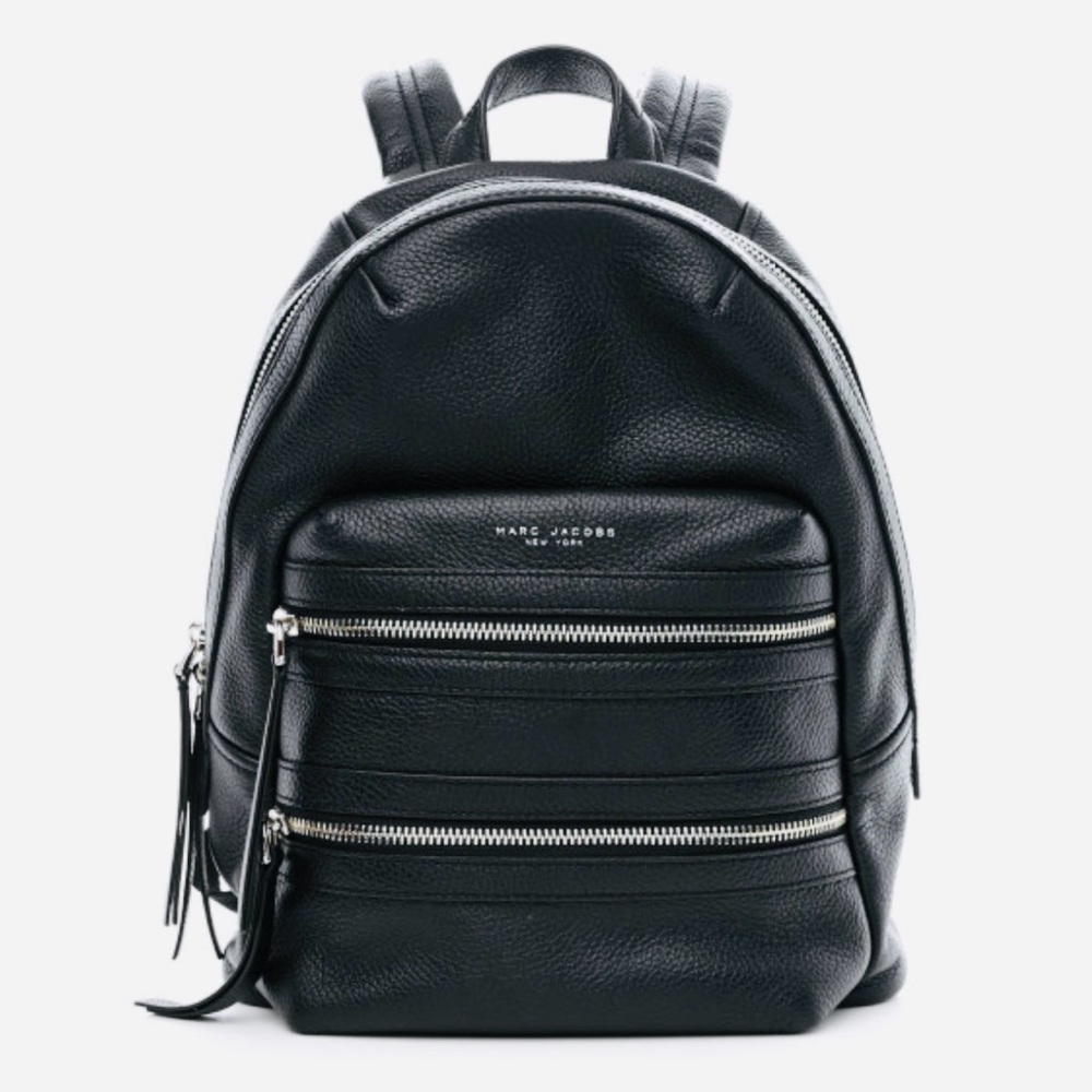 Marc Jacobs Unisex Black Pebbled Leather Backpack with Silver Accents